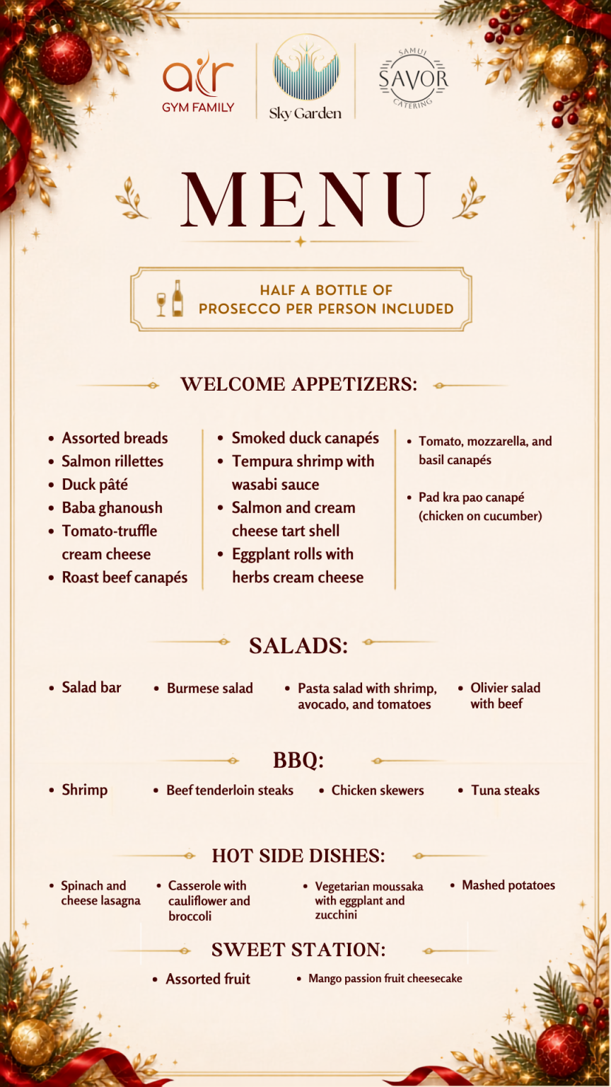 New Year’s Eve gala buffet menu by Savor Catering